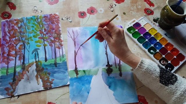 Осенняя природа. Рисование акварелью.