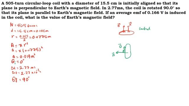 A 505-turn circular-loop coil with a diameter of 15.5 cm is initially aligned so that its p смотреть онлайн