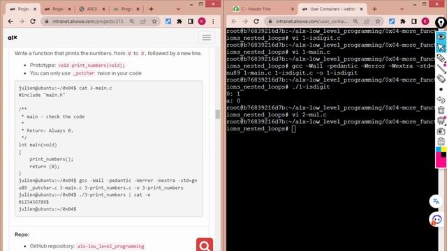 0x04.  C - More functions, more nested loops Explained & 100% Solved