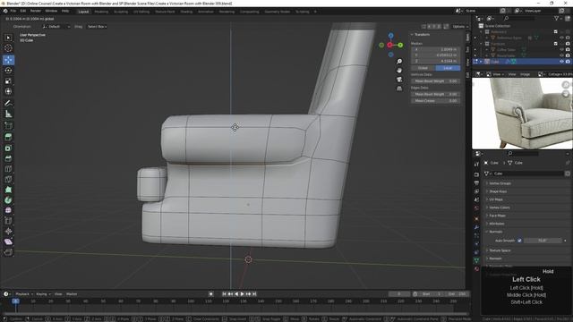 009. Refining the Shape of the Arm Chair in BLENDER Victorian Room