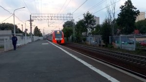 Прибытие электропоезда ласточка сообщением Выборг- Санкт-Петербург на станцию Удельная
