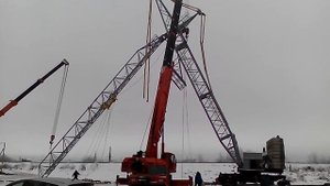 подъем крана кб-406 без монтажной стойки!!!