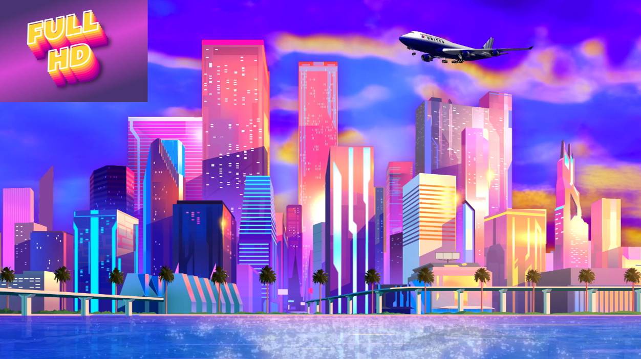 Анимационный фон "Сити". Cartoon background "City skyline".