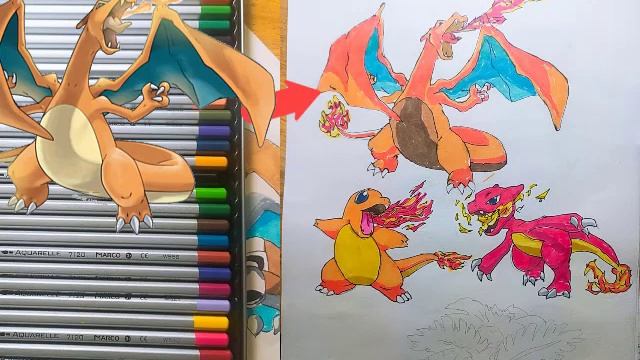 cách vẽ POKEMON rồng phun lửa bằng màu marco raffine và marker touch touchiit 6/ draw pokemon easy смотреть онлайн
