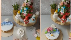 МК ☃️ ЗЕФИРОСЕНДВИЧ "СНЕГОВИК" + ЦВЕТЫ из ЗЕФИРА🌺 Рецепт от @vitalija_cake☃️