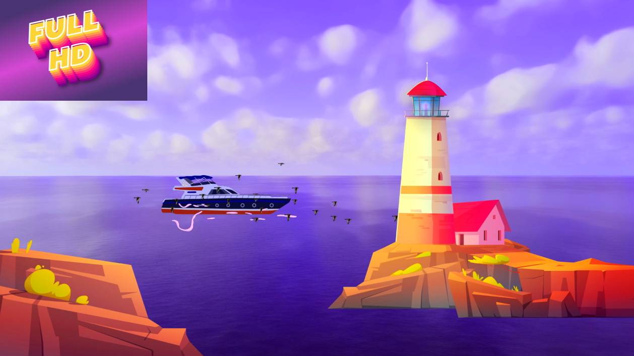 Анимационный фон "Морской маяк".
Cartoon background "Sea lighthouse".