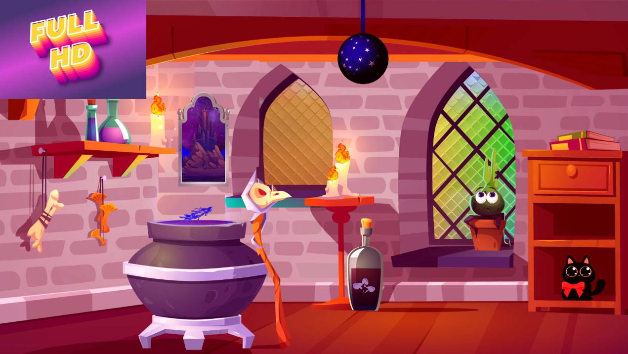 Анимационный фон "Тайная комната". Cartoon background "Witch room".