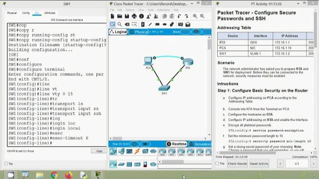 16.4.6 Packet Tracer - Configure Secure Passwords And SSH
