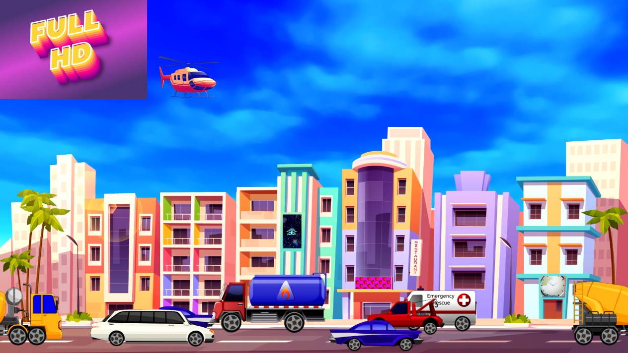 Анимационный фон "Южный город". Cartoon background "Southern town".