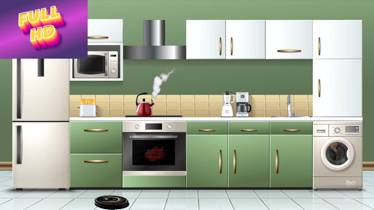 Анимированный фон "Кухня".
Cartoon background "Smart kitchen".