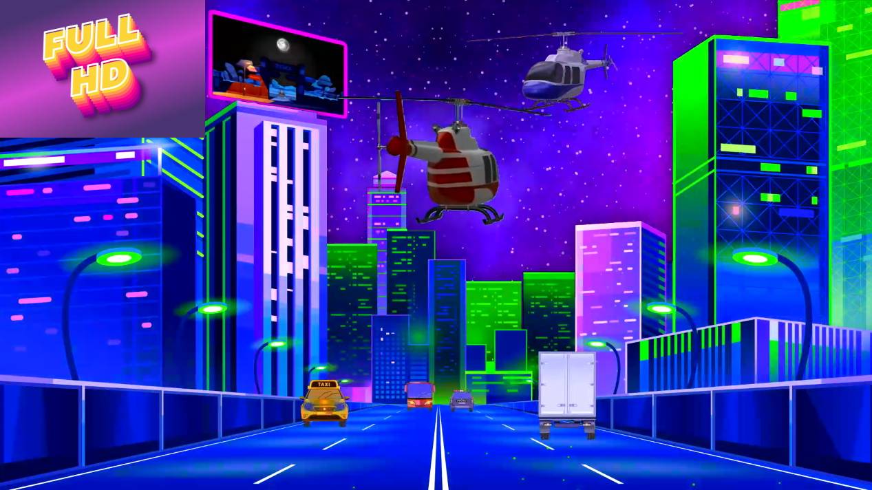 Анимационный фон "Дорожное движение". Cartoon background "Street traffic".