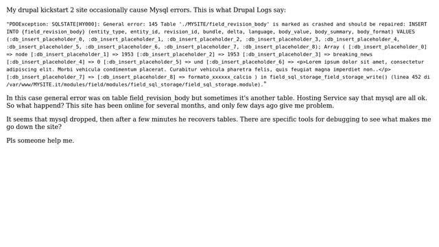 Drupal Commerce Kickstart 2 Mysql problem: "Table XYZ is marked as crashed and should be repaired"