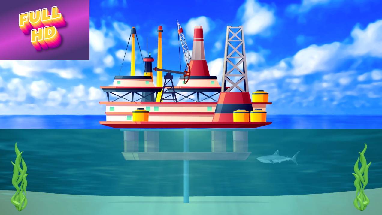 Анимационный фон "Нефтяная платформа". Cartoon background "Oil platform".