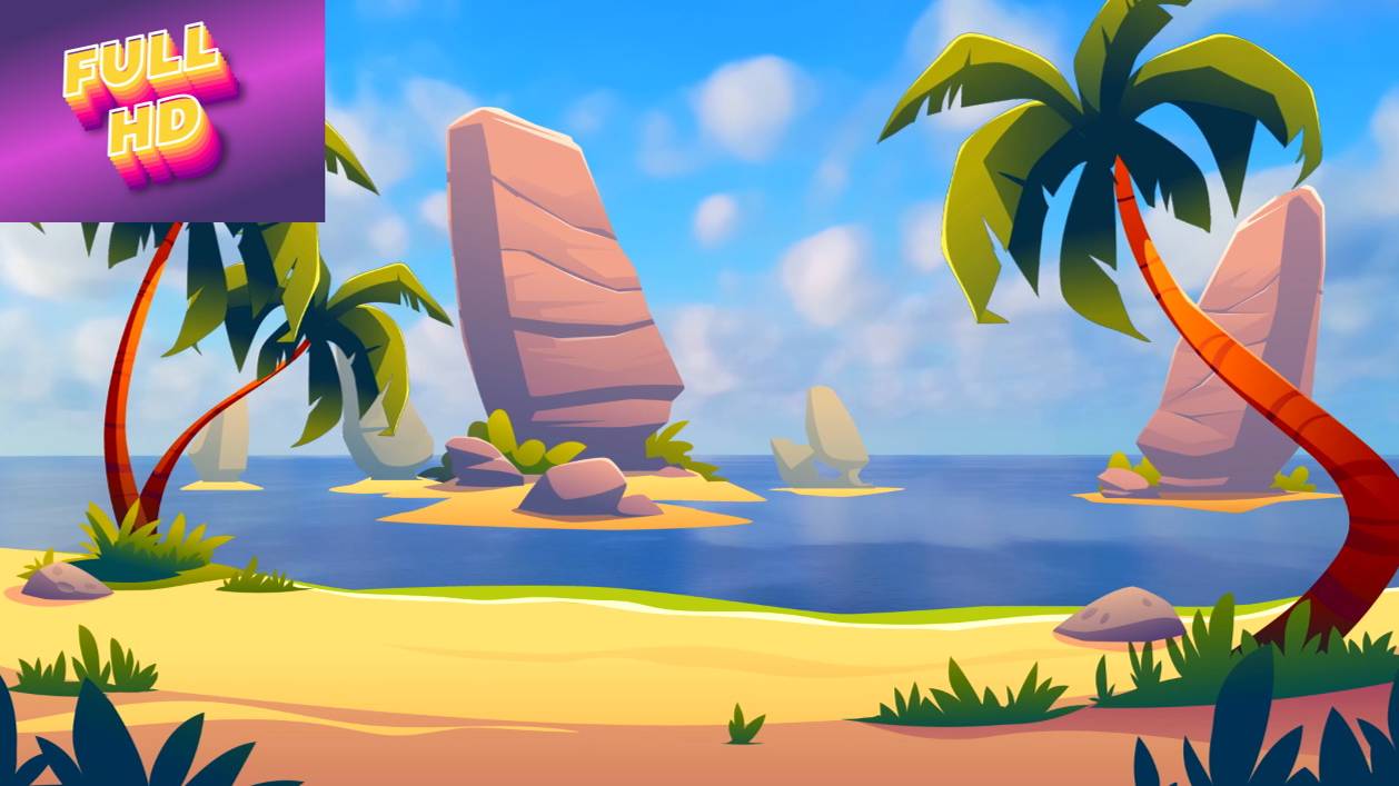 Анимационный фон "Тропики". Cartoon background "Tropical landscape".