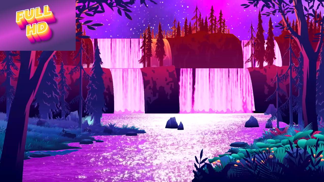 Анимационный фон "Водопады". Cartoon background "Waterfalls".