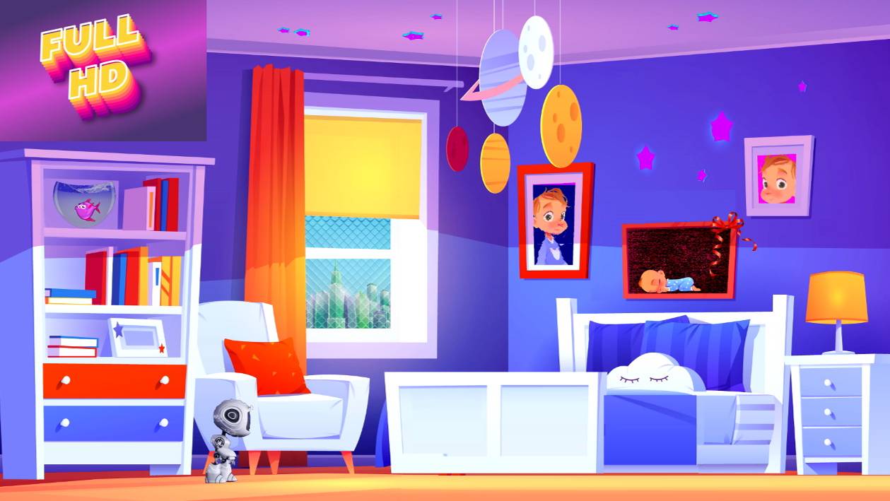 Анимационный фон "В комнате мальчика". Cartoon background "Boys room".