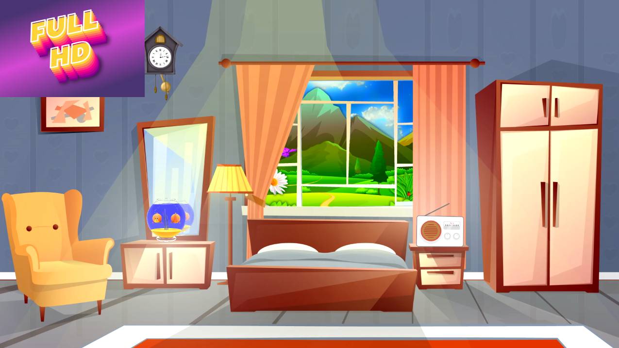 Анимированный фон "Солнечная спальня". 
Cartoon background "Sunny bedroom".