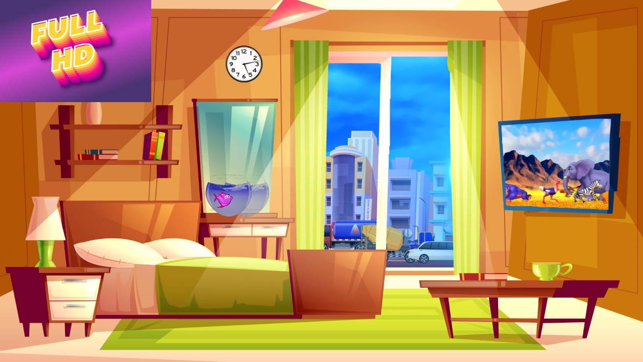 Анимационный фон "Утром в спальне". Cartoon background "Bedroom in the morning".