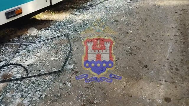 Калининградские полицейские работают на месте ДТП,где скатившийся с трала экскаватор упал на автобус