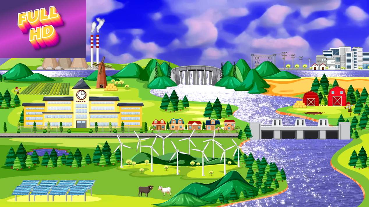 Анимационный фон "Энергетика и экология". Cartoon background "Energy and ecology".