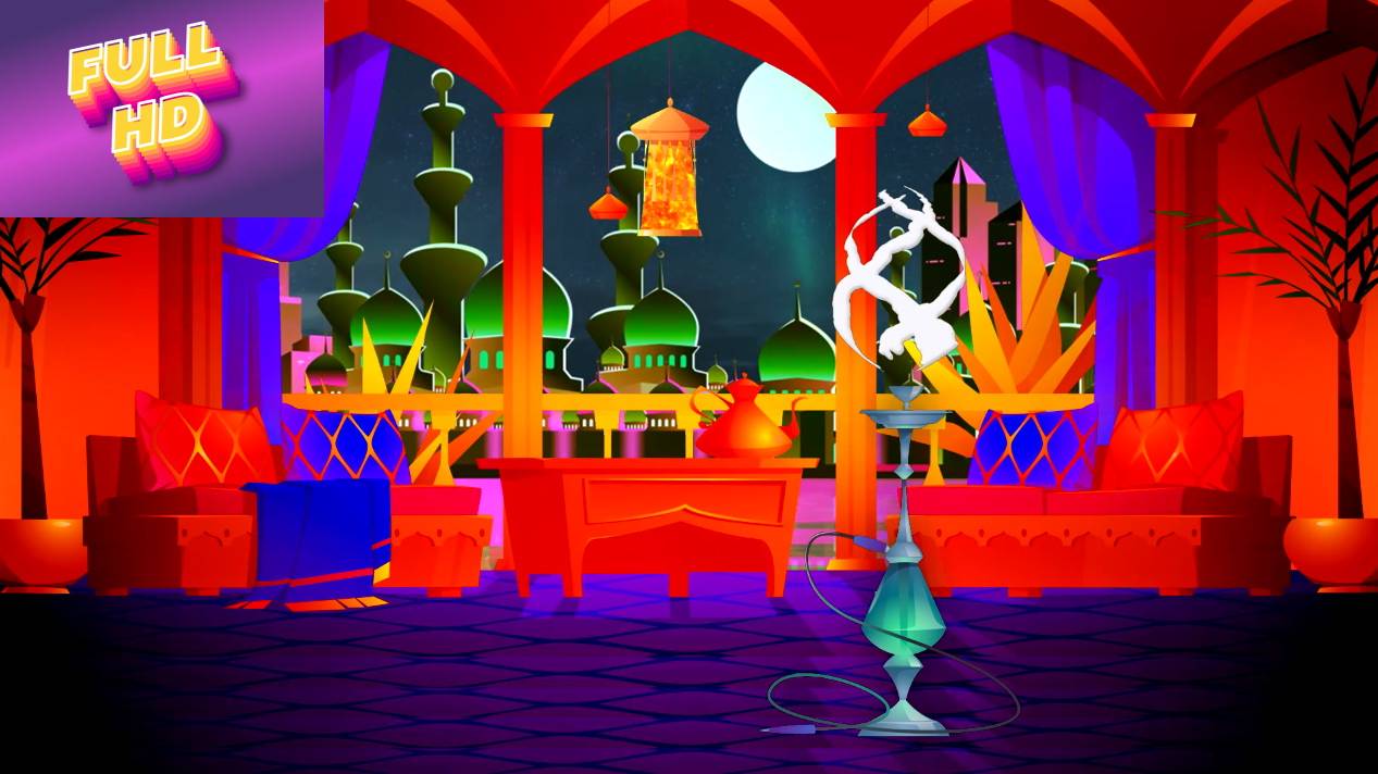 Анимационный фон "Арабская ночь". Cartoon background "Arabian night".