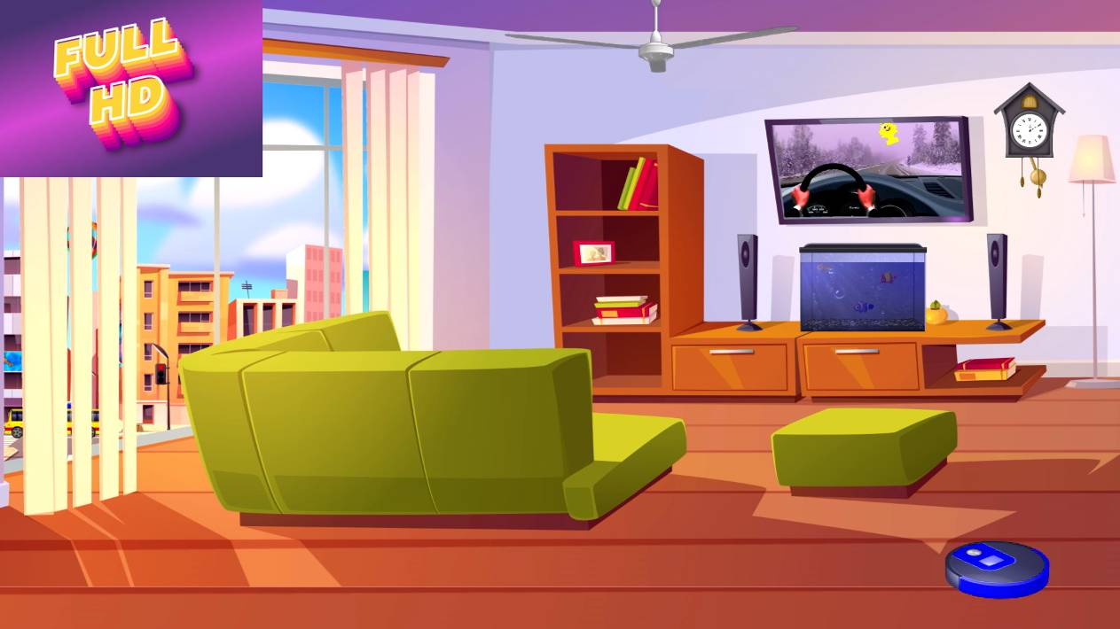 Анимационный фон "Уютная комната". Cartoon background "Cosy living room".