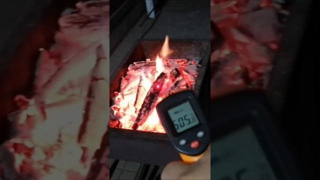 Замер температуры углей в мангале.