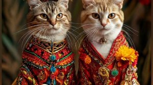 Коты в национальном костюме в интерпретации нейросетей