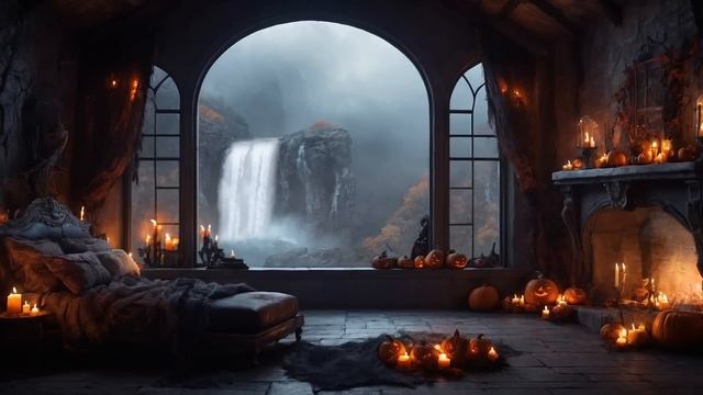 Haunted Halloween Ambience 🦇🦇 _ Eerie Music and Warm Fireplace for a Spooky Festive Night