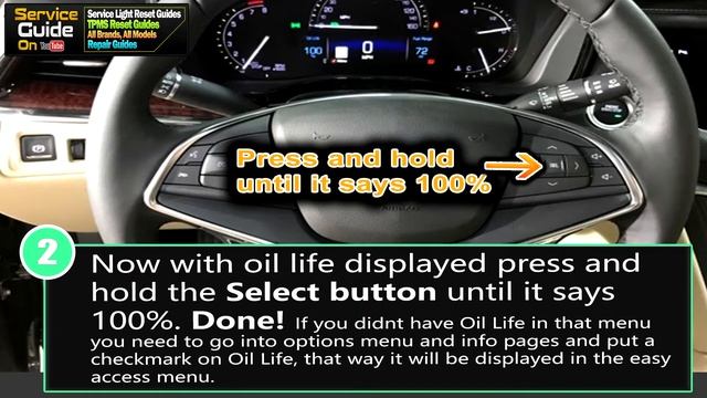 Cadillac XT5 2017 2018 2019 Service Light Reset Oil Life