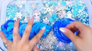 Slime Mix-Frozen Blue Elsa Slime Mixing Random Cute,shiny things into slime #ASMR #Satisfying #slime