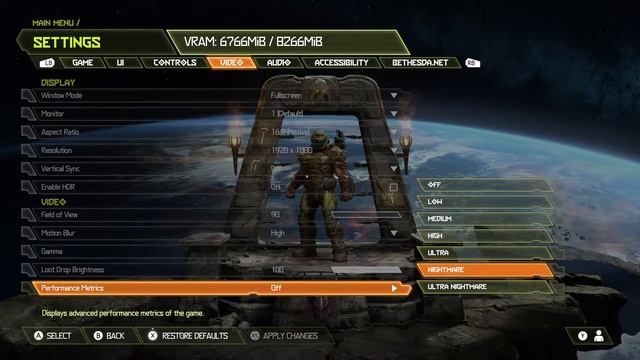 Show FPS and performance metrics in Doom Eternal