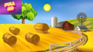 Анимационный фон "Сельский пейзаж". Cartoon background "Countryside landscape".