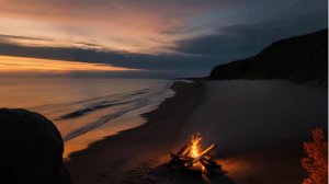 Костер на берегу моря и шум прибоя