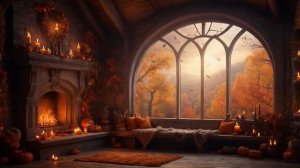 Cozy Fall Ambience 🍁 _ Autumn Foliage with Relaxing Fantasy Music and Crackling Fire