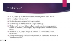 Shareholder Protection From Unfair Prejudice: (3) The elements of “unfairness” and “prejudice”