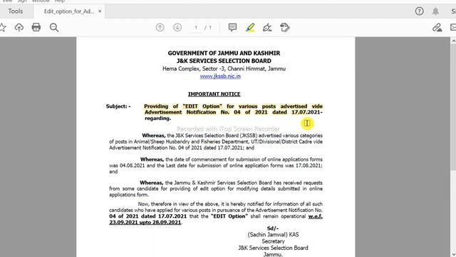 JKSSB PROVIDING OF EDIT OPTION !JKSSB CORRECTION WINDOW OPEN