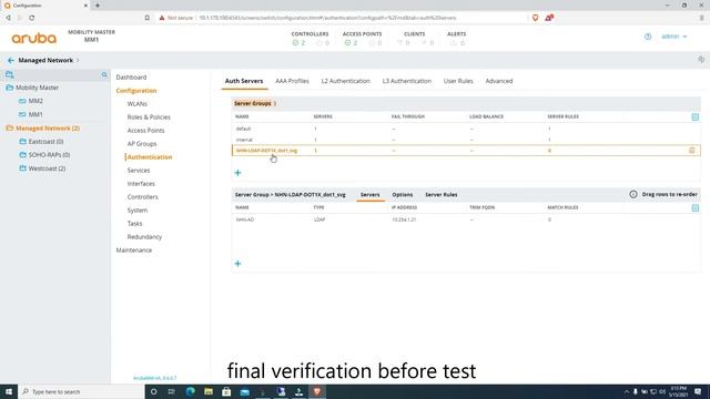 Aruba Wireless Dot1x Authentication - LDAP