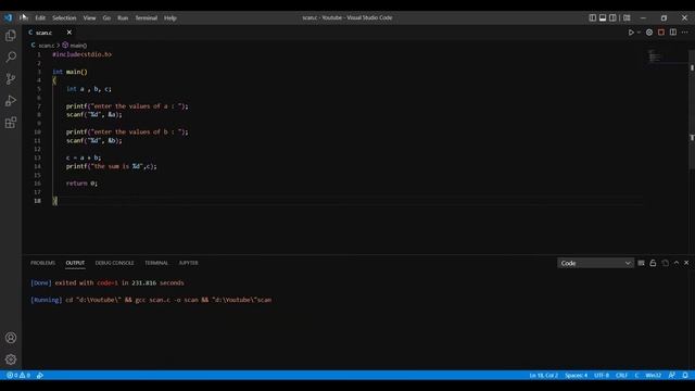 scanf in vscode