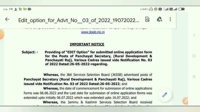 JKSSB edit option operational, jkssb edit window open, panchayat secretary posts ( @JK JOB BOX)