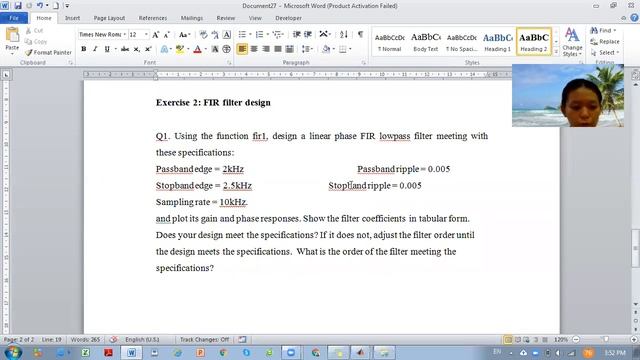 Signal Processing Matlab - FIR Filter Design -Eg Kaiser Window