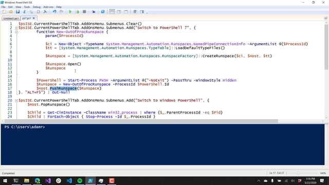 Using PowerShell 7 in the ISE