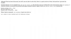 Ubuntu: ssh: connect to host localhost port 22: Connection refused