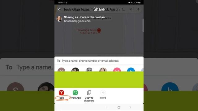 Google Map share with Tesla