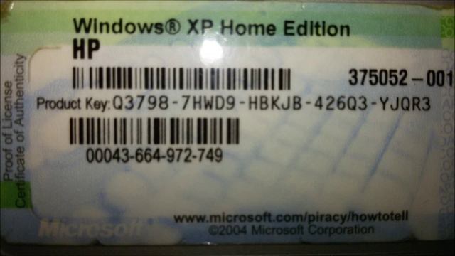 Windows XP Home Edition Key HP