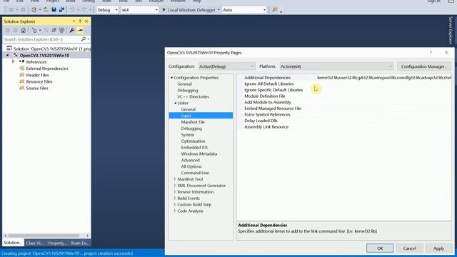 opencv 3.1 c++ visual stadio 2015 windows 10 config 64x setup config project