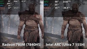 Radeon 780M iGPU vs Intel ARC iGPU (Ultra 7 155H) - 32GB LPDDR5-6400 - GOD OF WAR - Comparison