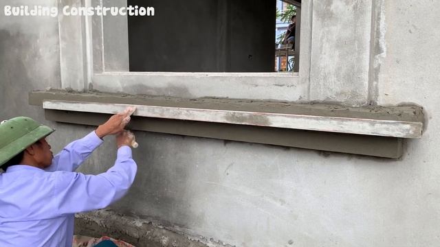 Construction Of Finishing The Frame Under The Window With Bricks And Cement On The Concrete Wall