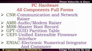 PC Hardware Components Full Forms In Telugu || PC Motherboard Components Full Forms In Telugu