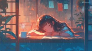 Relaxing Sleep Music With Rain Sounds On The Windows - Peaceful Piano Music, Warm Study Room